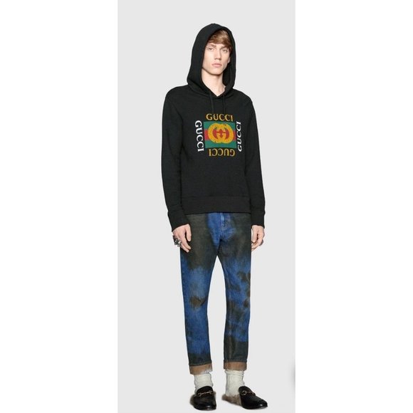 Gucci Oversized Logo Hoodie Sweatshirt GG Luxury Black Mens XL Monogram - Picture 4 of 11